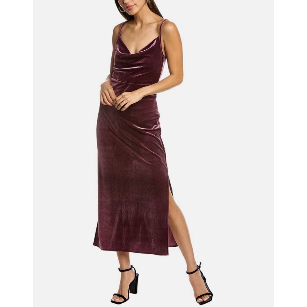 NWT Taylor Women's Velvet Cowl Sleeveless Strappy Solid‎ Midi Sheath Dress 4